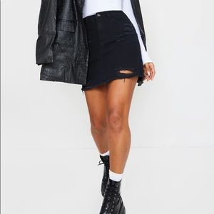 PrettyLittleThing Black Distressed Grunge Raw Hem High Waist Mini Skirt NWT 0